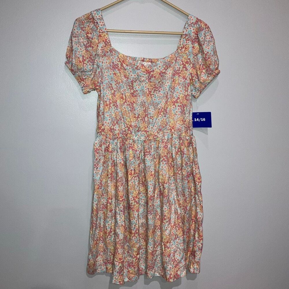 Roxy Girls L 14/16 Floral Smocked Puff Sleeve Viscose Dress #780